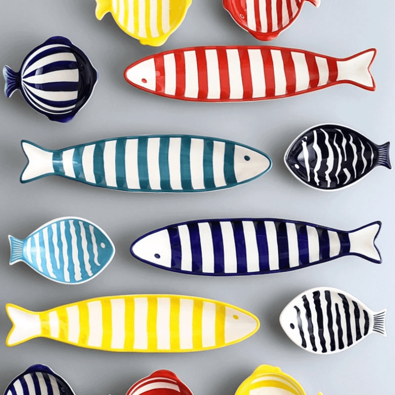Hand Printed Fish Shape Ceramic Plate