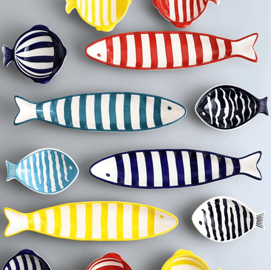 Hand Printed Fish Shape Ceramic Plate