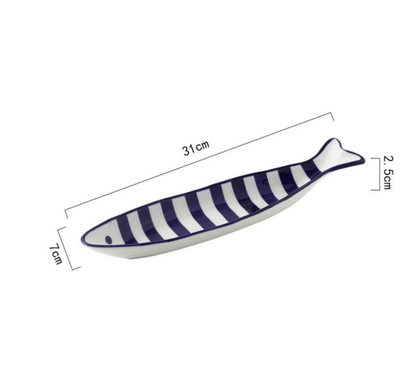 Hand Printed Fish Shape Ceramic Plate