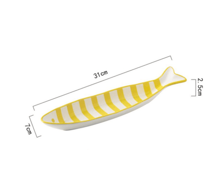 Hand Printed Fish Shape Ceramic Plate