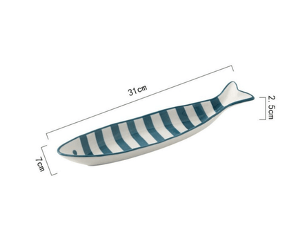 Hand Printed Fish Shape Ceramic Plate